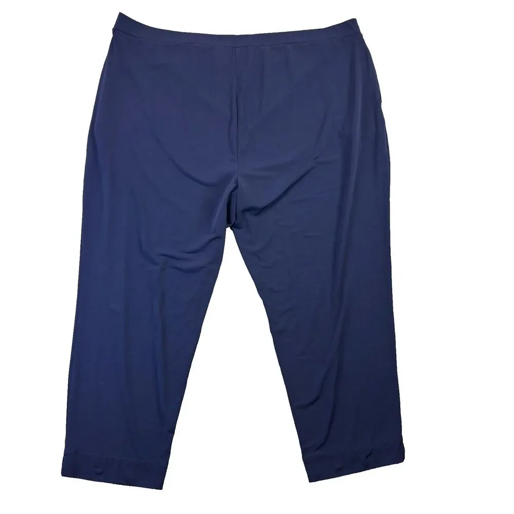 Susan Graver Pants Womens 3X Navy Modern Essentials Liquid Knit Crop Pull On
